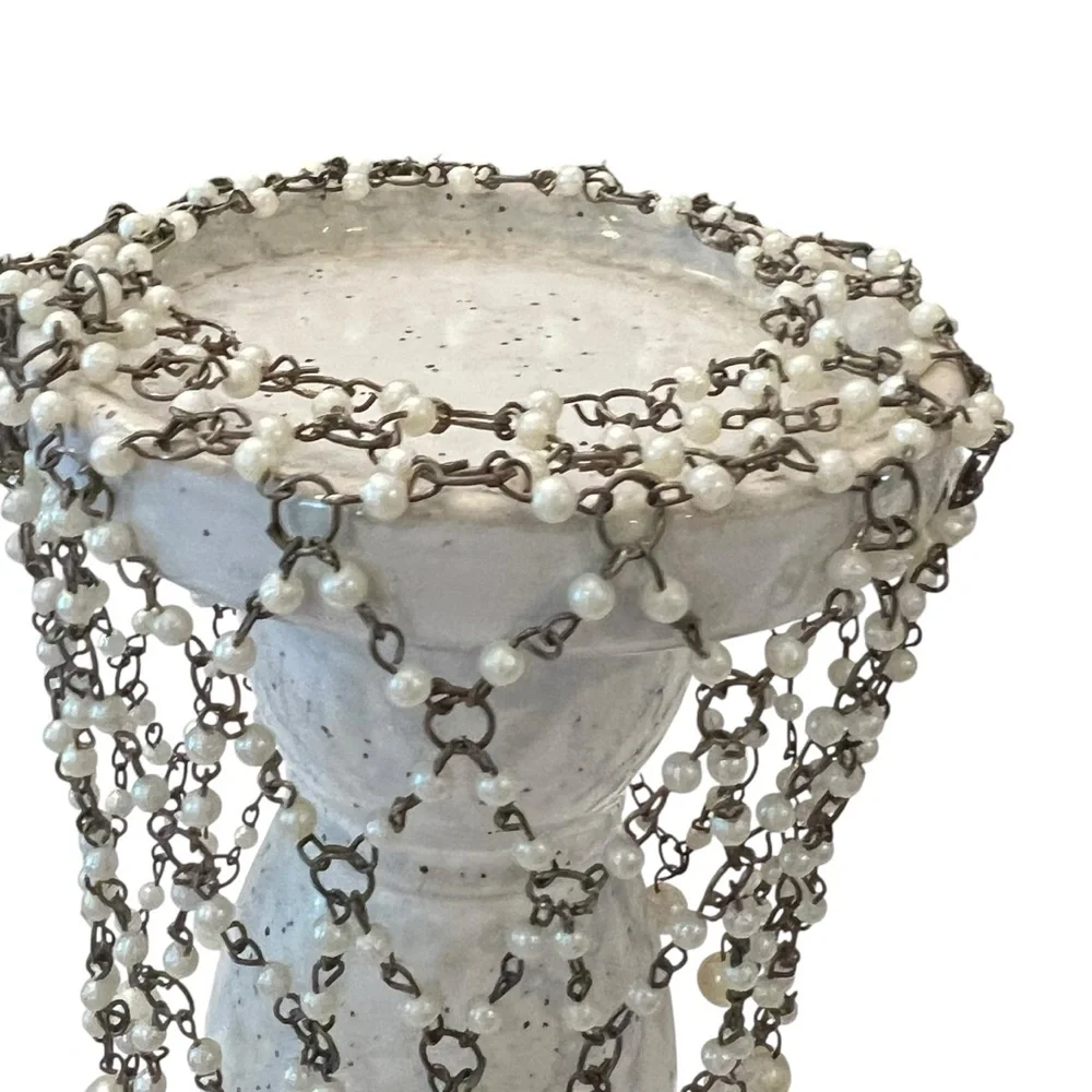 Vintage Clear Silver Chain & Beads Jacket For Candle Pillar Or‎ Bottle 4” X 5”